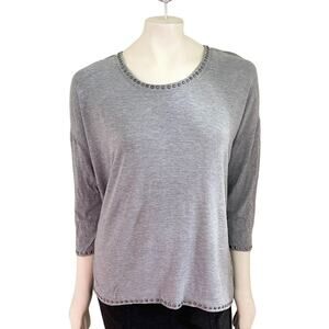 GRACE Studded Trim Hi Low Jersey Shirt in Heather Gray  SZ L